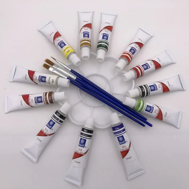 Art Paint Acrylic Oil Paint 12 ML 12 Colors Set Canvas Pigment Art Paints Each Tube Drawing Free For Brush And Tray