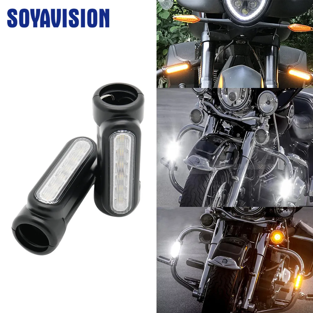 

2pcs Motorcycle Highway Bar Switchback Turn Signal Light White Amber LED Crash Bars for Harley Touring Models For Victory