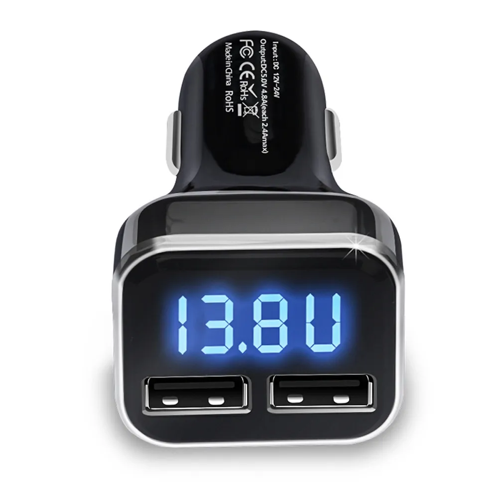 

New dual USB with LED display car charger display voltmeter current DC 4.8A 5V fast charging Black 19Mar5