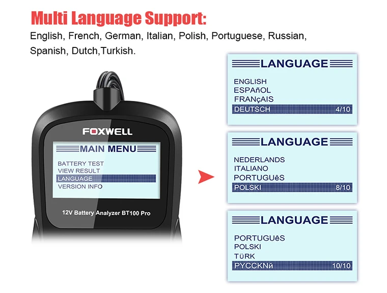 FOXWELL BT100 PRO 6 в 12 В автомобильный аккумулятор тест er для затопленного AGM гель 100 до 1100 CCA 200 AH Тест 6 в 12 Вольт Автомобильный анализатор