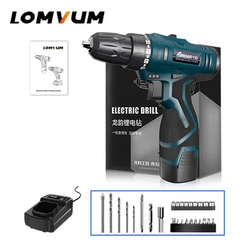 

LOMVUM 16.8V Double Speed Cordless Screwdriver 2 Battery Electric Mini Drill LED Light Power indicator Non-Slip Handle LZ