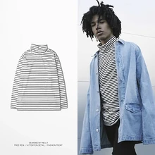 Hip Hop Men Knitted Loose Sweater Stripe Black White Pullover Men Sweaters Turtleneck Korean Style Blusas Masculino Clothes MY33 Hip Hop Men Knitted Loose Sweater Stripe Black White Pullover Men Sweaters Turtleneck Korean Style Blusas Masculino Clothes MY33