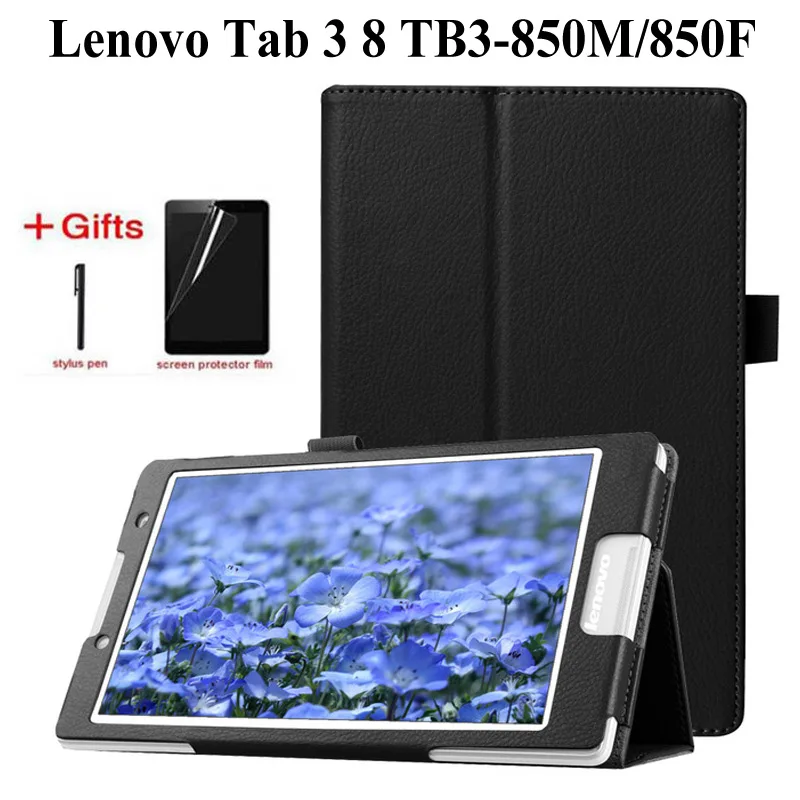 

Litchi PU Leather Case For Lenovo Tab 3 8 TB3-850M TB3-850F Cover for Lenovo Tab 2 A8-50 A8-50F A8-50L 8.0 inch Case+Film+Pen