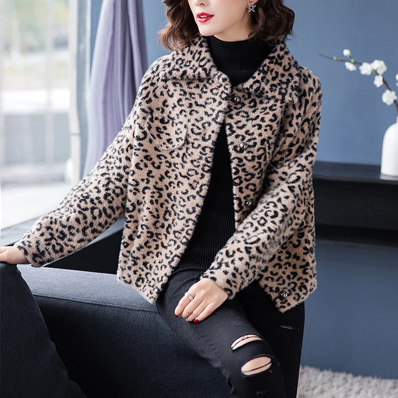 Brand Coat Fall Winter Women Short New Fashion Leopard OL Commuter Turn-down Collar Single Breasted Outerware Female | Женская одежда