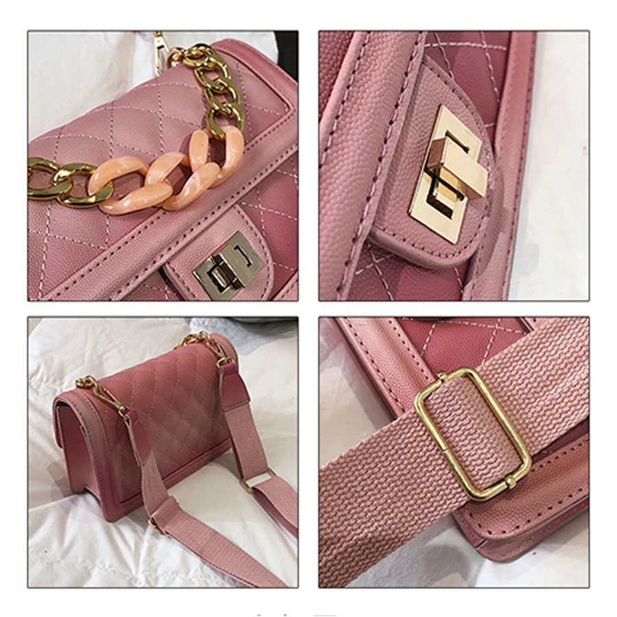 Designer Chain Messenger Bag Acrylic Chain Women Handbag Pu Leather Rhombic Small Flap Bag Luxury Dinner Clutch Purse Lady Bags