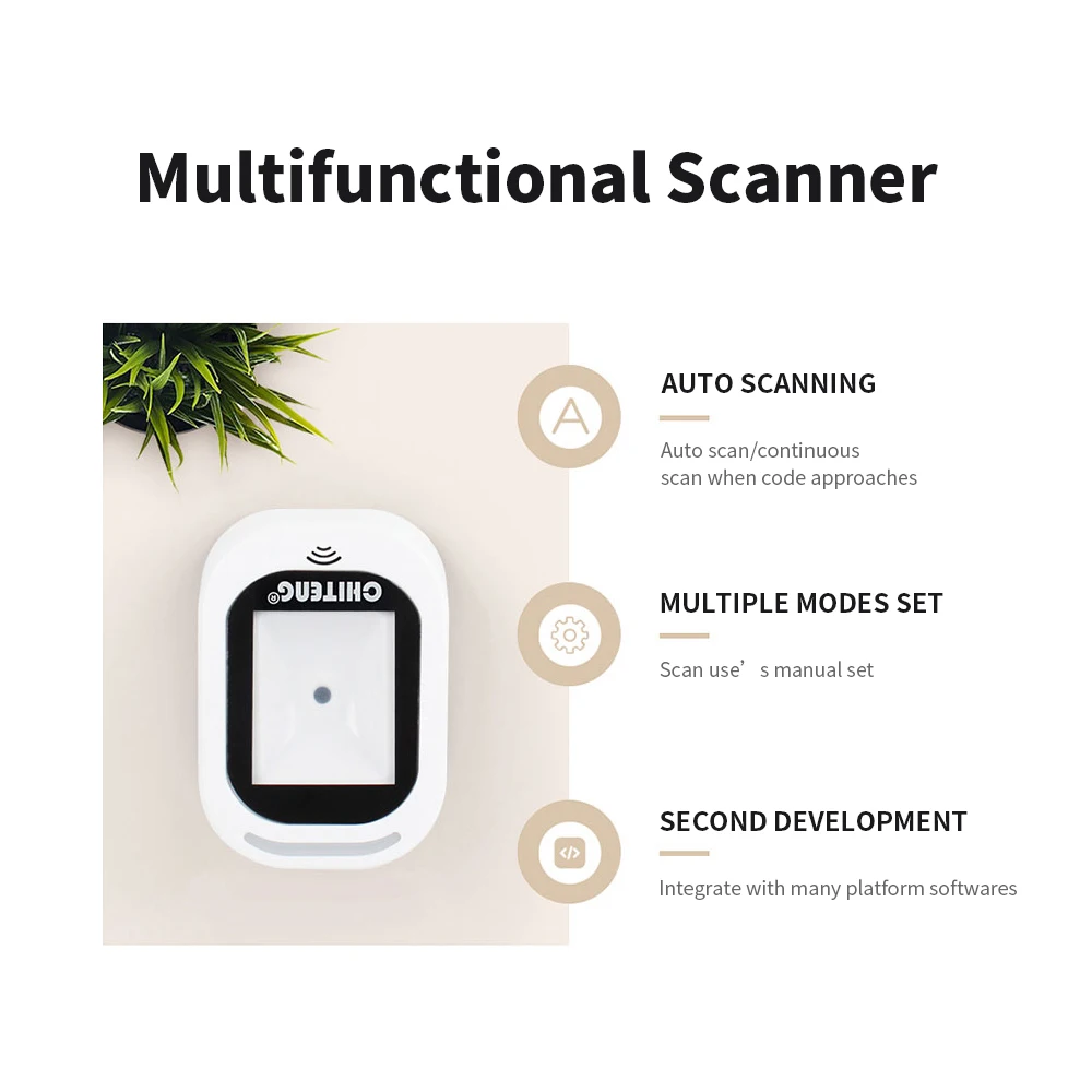 Barcode Scanner Wired USB 1.5M Cable Versatile Scanning Hands-free Scan QR Code 1D&2D Code Reader for Supermarkets