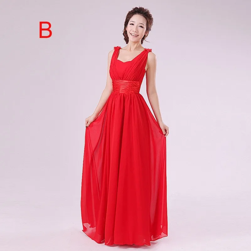 Red-Color-Strapless-Long-Floor-Length-A-line-Chiffon-Bridesmaid-Dresses-With-6-Styles (5)