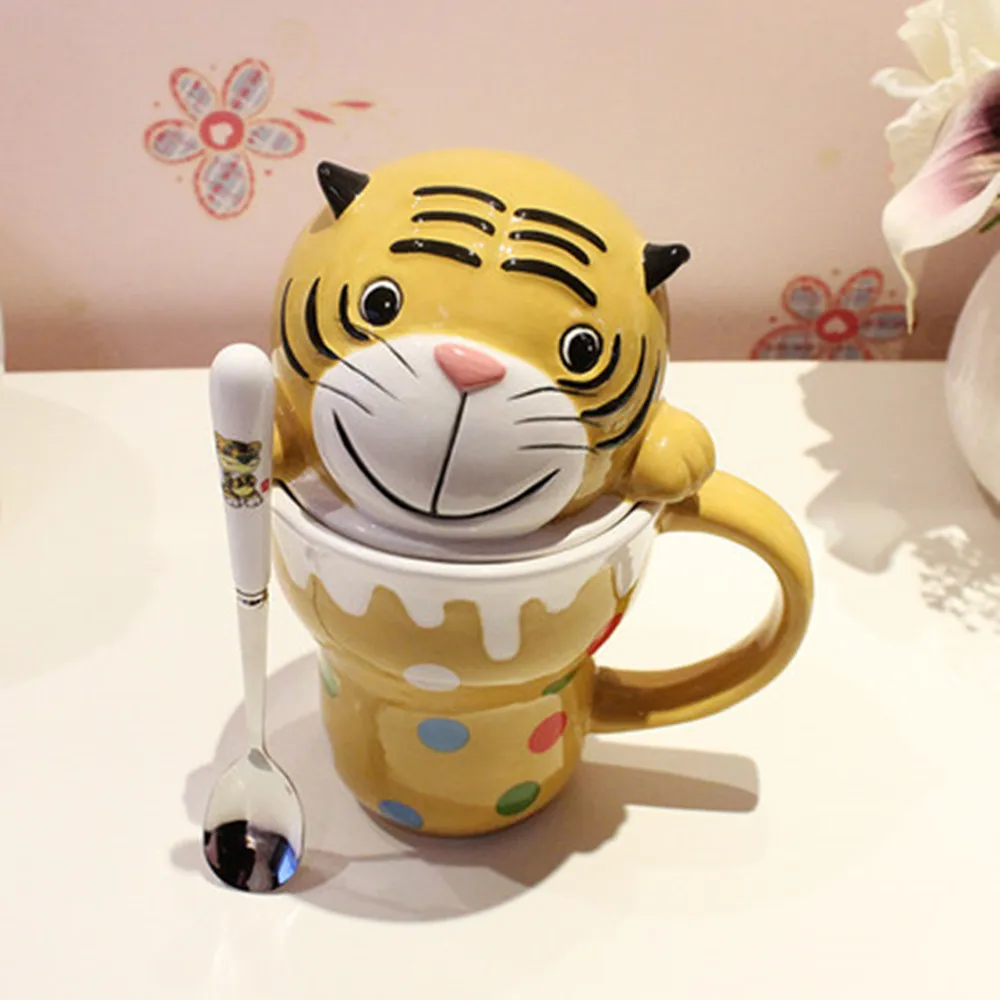 Image New painted coffee mug cute animal bulk ceramic cup couples children drinkware