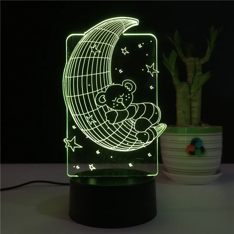 

2018 latest Moon Bear 3D USB Bedroom Bedside Lamp Stereo Vision 7 Colors Changing Acrylic Night light Creative Desk light