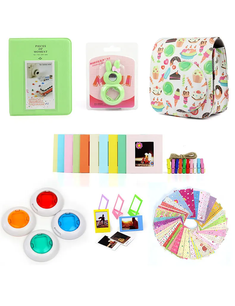 ice cream Мгновенные аксессуары для камеры комплект для Fujifilm Instax Mini 9/8+/8 включает чехол/ремешок/стикер/линзы для селфи/рамка/фильтр/альбом - Цвет: ice cream