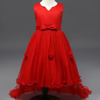 

Girls party dresses 2017 Sping sleeveless flower tail Bow princess girl dress children kids wedding birthday dresses