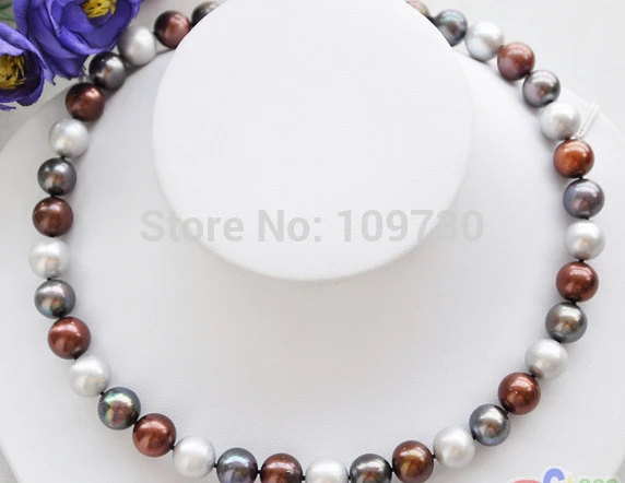 

Jewelr 003336 AA++ 17" ROUND black coffee gray Freshwater PEARL NECKLACE