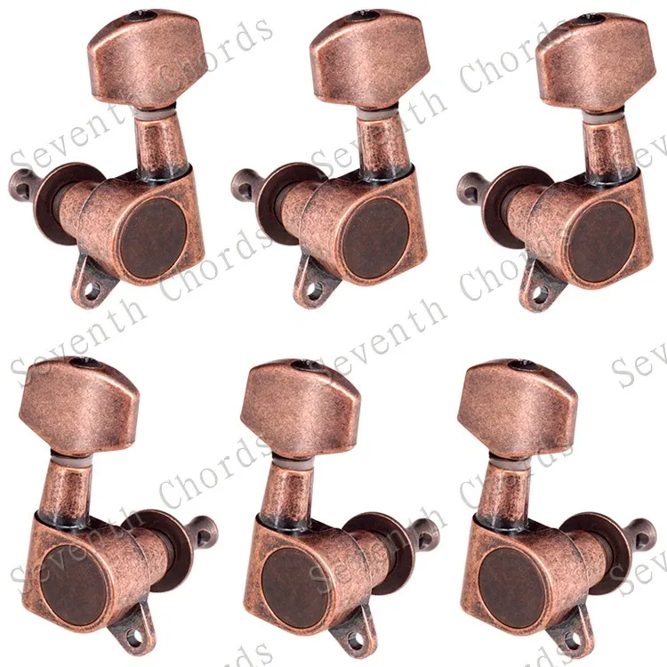 Набор 6 шт. Sealed-gear Guitar Tuning Pegs ключи тюнеры машинные головки для гитары-хромовый и черный и золотистый выбор - Цвет: Copper red Set 3L3R