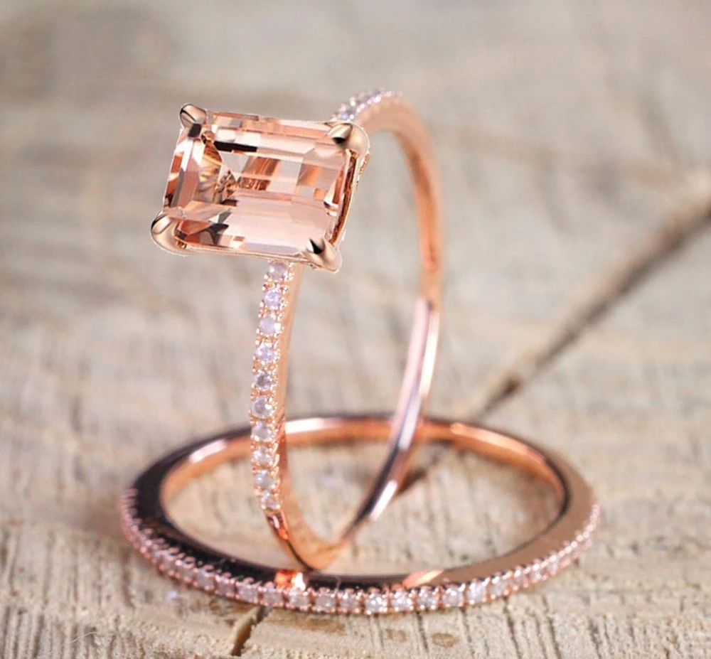 Wedding Rings Gold Rings Gold Plated Rings Gemstone Ring Female Square Ring Set Luxury 18KT Rose Gold Filled Ring Vintage Wedding Band Promise Engagement Rings Women