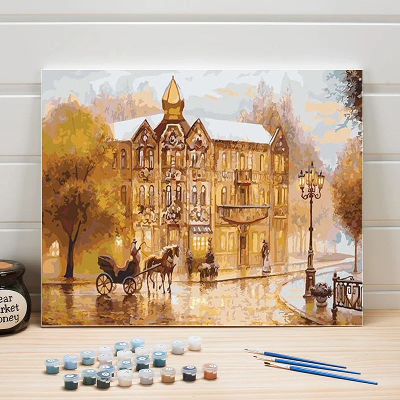 

Paint Painting By Numbers City Street Scenery Europe DIY Acrylic Color Art On Canvas Wall Pictures For Living Room Adults Draw
