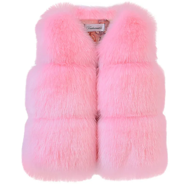 Новая зимняя одежда для маленьких девочек, жилет из искусственного меха, пальто, теплый жилет, Детская куртка без рукавов, верхняя одежда для новорожденных - Цвет: pink