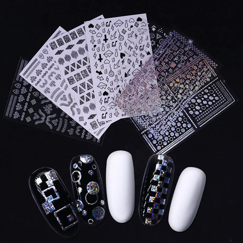 1 Sheet 3D Nail Sticker Geometry Irregular Nail Art Adhesive Transfer ...