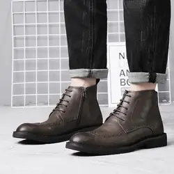 Высокое качество Натуральная кожа осенние мужские ботинки Зимние непромокаемые ботильоны ботинки martin уличные рабочие ботинки мужские