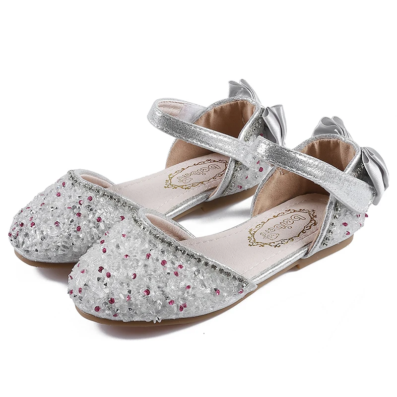 

SKHEK School Girls Shoes For Kids Sandal 2019 New Plus Size For 4~14T Girl Princess Party Bowknot Dance Leather Single Shoes