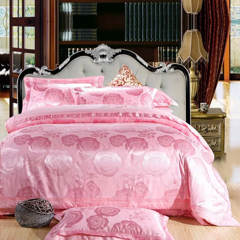 

Chpermore Satin jacquard 100% Cotton Bedding Set Low profile luxury pillowcase Bed Sheets Quilt Cover For Twin Queen King Size