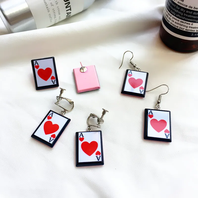 

Interesting Poker Card Heart A Earrings Resin Creativity Playing cards earrings Party Funny Jewelry gifts for girl