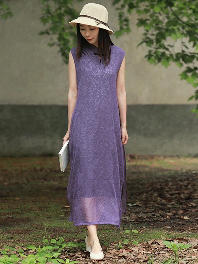 LZJN Women Sleeveless Dress 2019 Summer Sundress Cheongsam Qipao Style Modern Elegant Drip Collar Tank Fake 2 Piece Dress Femme 750