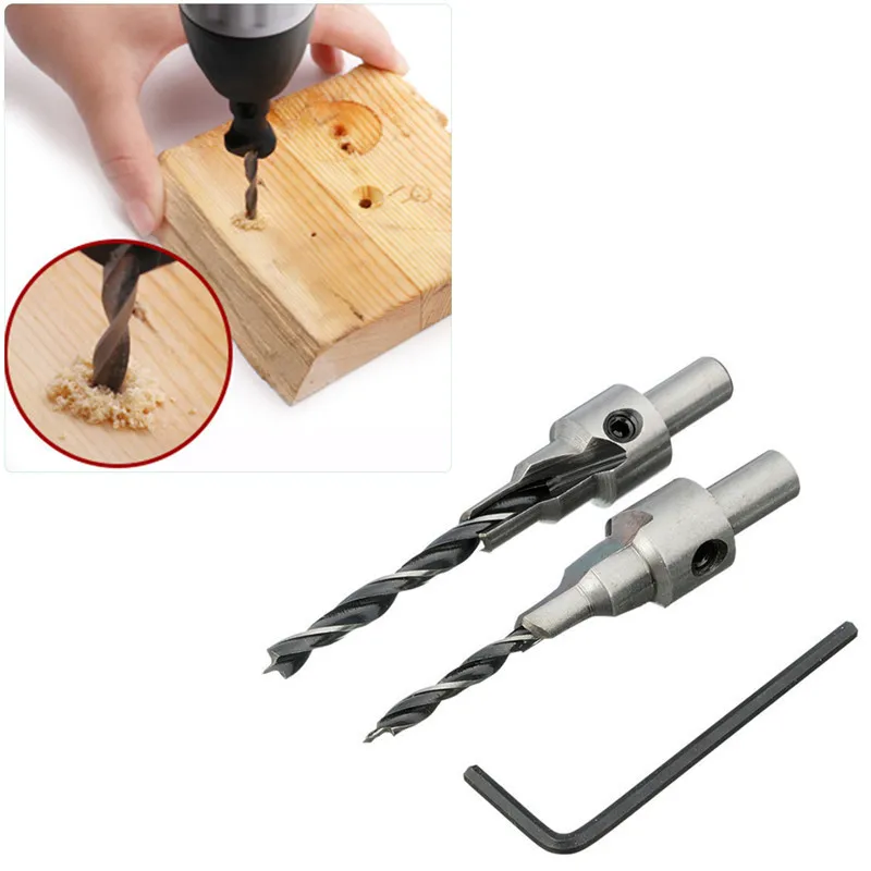 

2pc Countersink Drilling 3 Steps Pilot Drill Bits Set Reamer Screw Wood Window Hinge Hole Saw Chamfer 4 6 5 7mm steps 8mm Shank