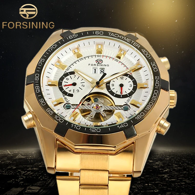 

FORSINING Men's Watches Fashion Automatic Stainless Steel Bracelet Wristwatch Luxury Gold Mechanical Watch FSG340M4G2