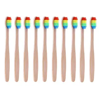 

10PCS Environmentally Wood Rainbow Toothbrush Bamboo ToothBrush Bamboo Fibre Wooden Handle Tooth brush Whitening Rainbow