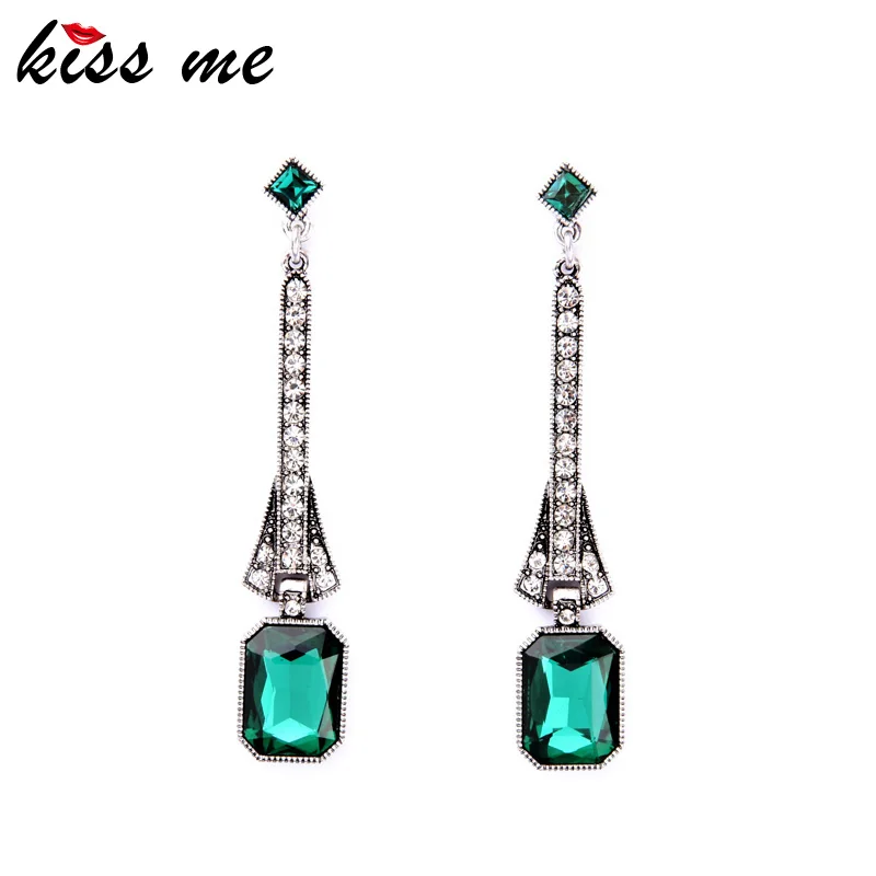 

Sparkling Evening Dress Imitation Emerald-Jewelry New Arrival 2016 Ladies Long Drop Earrings Factory Wholesale