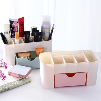 

Saving Space Desktop Comestics Makeup Organizer Make Up Brush Storage box with Drawer Cotton Swabs Stick Storage case escritori