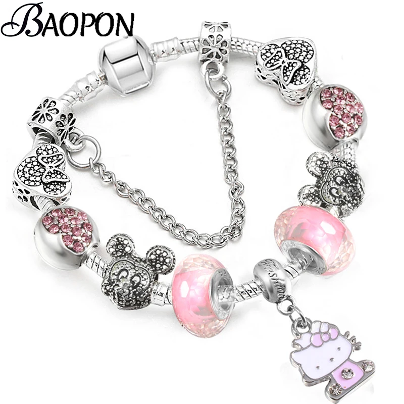 

BAOPON Dropshipping New Cartoon Charm Bracelets For Children Crystal Murano Beads Pandora Bracelets & Bangles Pulseras Mujer