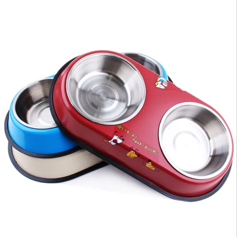 Stainless Steel Dual Bowl  Design  Pet Dog Cat Puppy Heat 