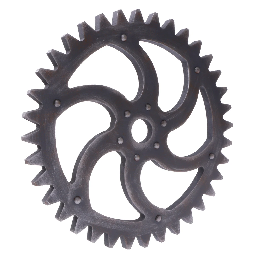 2Pcs Vintage Steampunk Gear Ornament Retro Wooden Gear Plaques for Home Bar Craft Wall Decor - 29cm/12cm