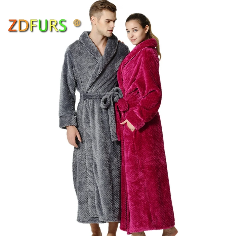 

ZDFURS *Hot Sale Womens Thick Waffle Long Kimono Bath Robe Women Plus Size Bathrobe Femme Winter Dressing Gown Bridesmaid Robes