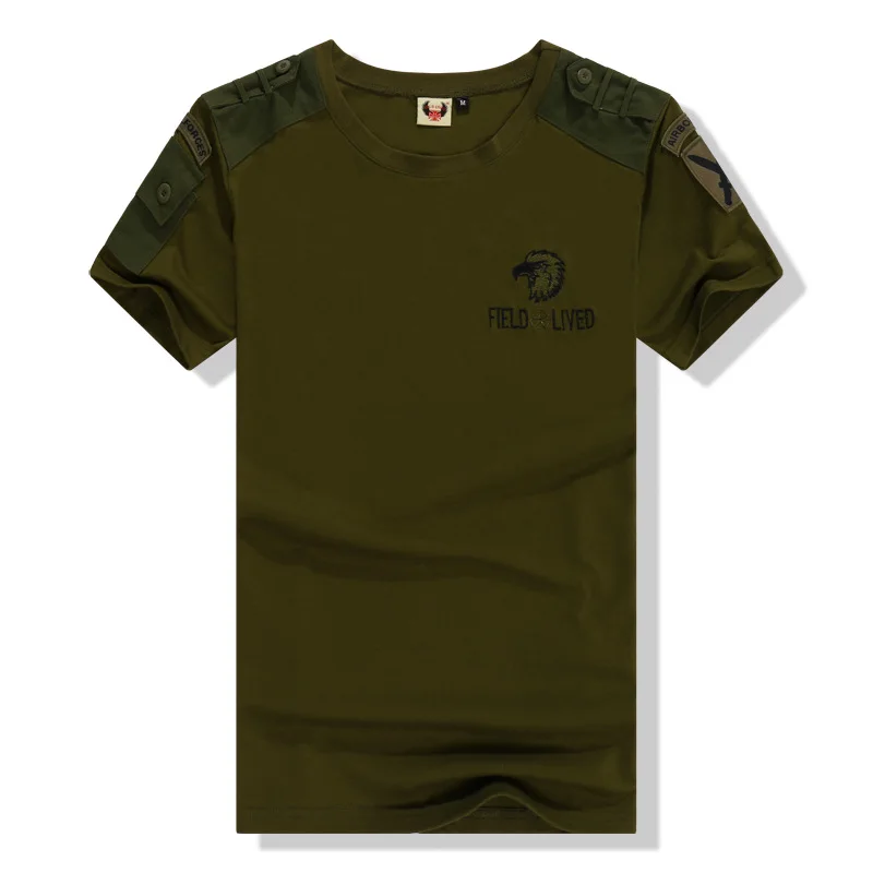 Men's Summer Short sleeved T shirt Military Army Green Cotton Man