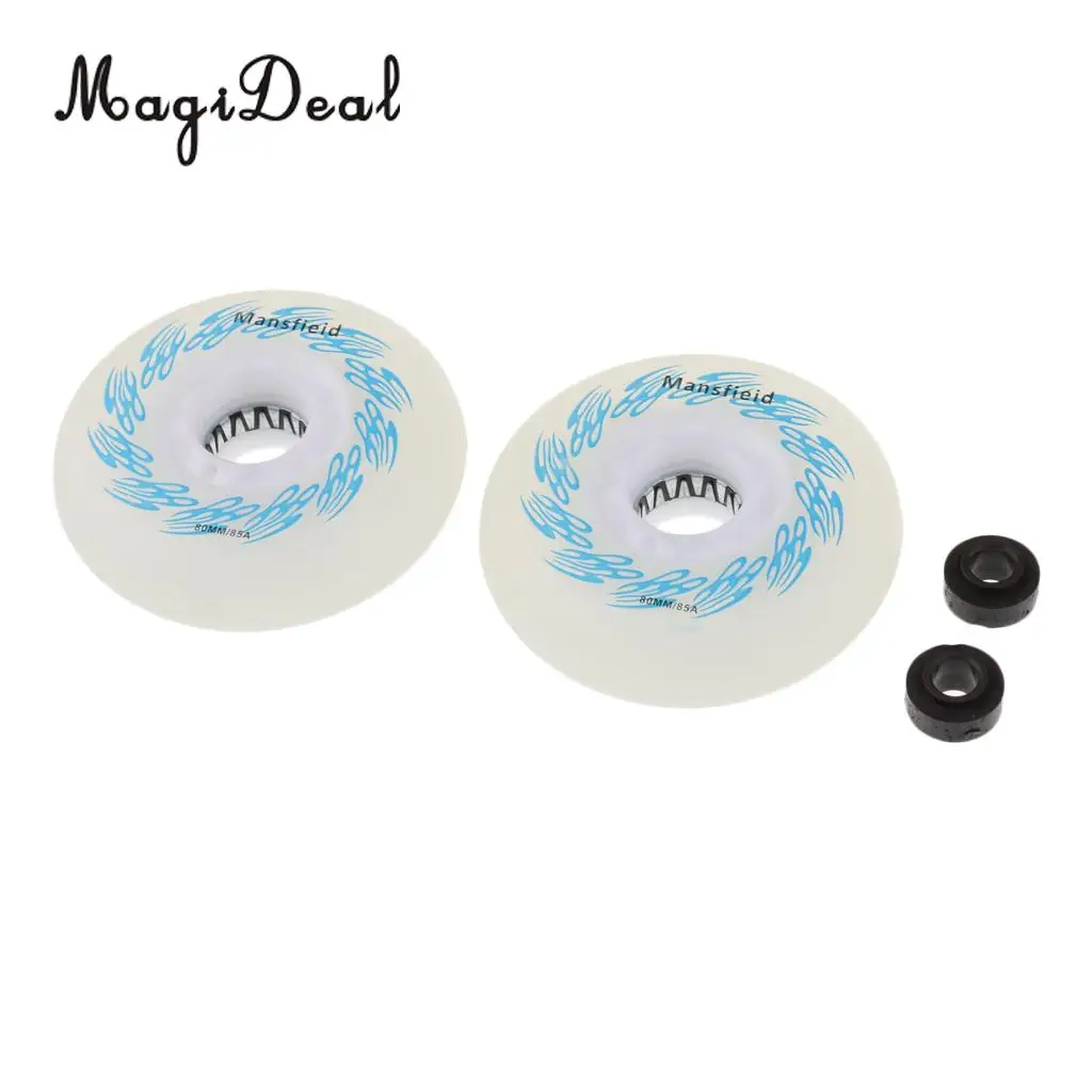 MagiDeal 2 Pieces LED Light Up Inline Sliding Flash PU Roller Skate Wheel 80mm