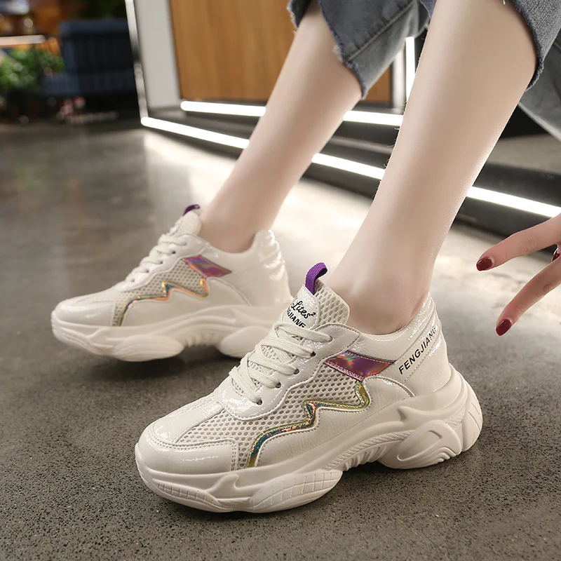 

2019Spring/Summer New Chunky Sneakers Women Shoes Harajuku Casual Dad Shoes Breathable Mesh Platform White Sneakers Basket Femme