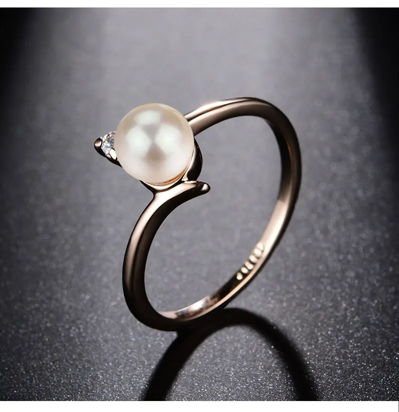 USTAR, женские свадебные кольца с жемчугом, ювелирные изделия с AAA кубическим цирконием, розовое золото, цвет кристалл, женские кольца для помолвки Anel