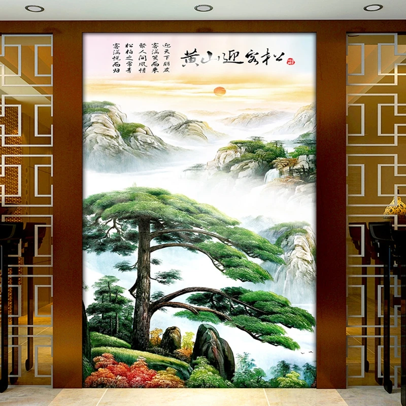 

Needlework Diy Chinese Style Diamond Embroidery Full Round Drill Huangshan Welcoming Pine Trees Diamond Painting Mosaic Pictures