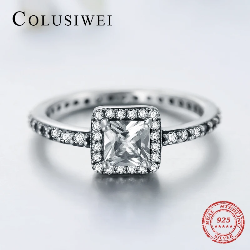 

Hot Sale Fashion Wedding Ring Classic CZ Finger Rings Engagement Authentic 925 Sterling silver Sparkling Jewelry silver 925