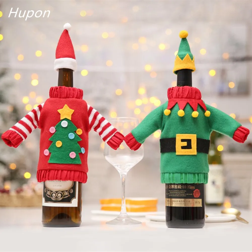 

2019 Christmas Wine Bottle Bag Cover Felt Christmas Tree Stocking Gift Holder Christmas Table Decorations for Home Navidad Decor