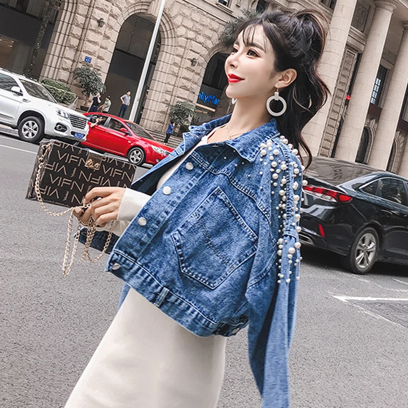 

New spring and autumn net red denim jacket women's loose short paragraph popular handsome jacket
