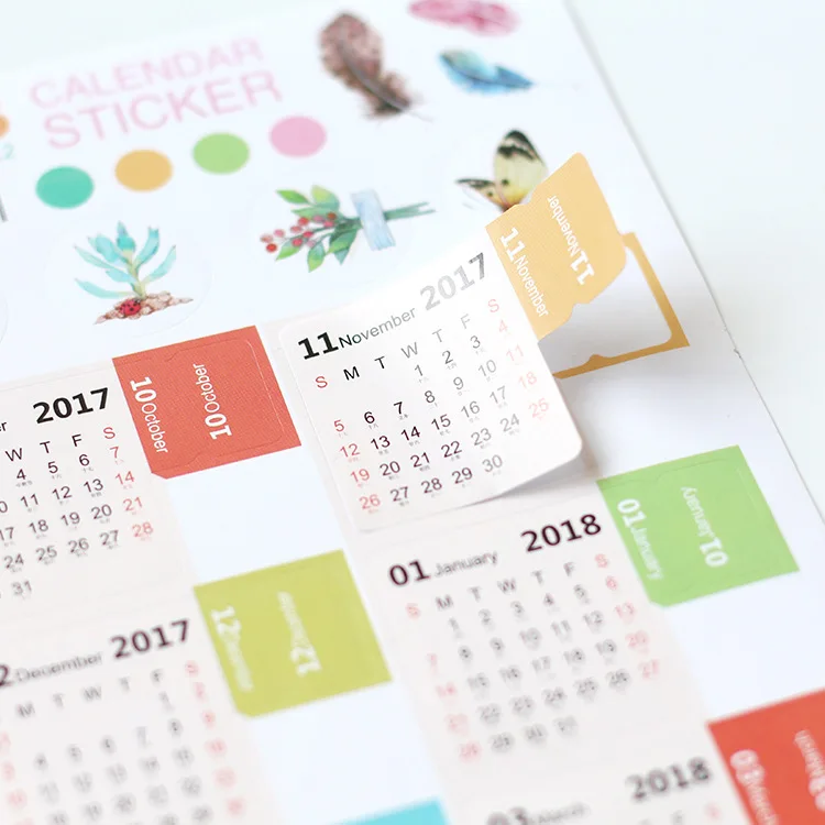 

Colorful Cartoon Design 2018 Calendar Sticker 11.5*21cm DIY Index Paper Stickers 2pcs/lot Free Shipping