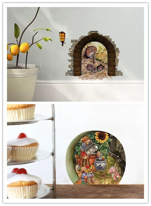 

3d Funny cartoon mouse hole Family wall stickers for kids rooms home decals decorative removable wall murals