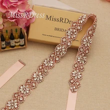 MissRDress cinturón con cristales y cuentas de diamantes de imitación para novia, cinturón de boda, flor, oro rosa, diamante, JK818