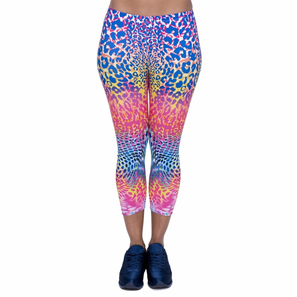 New Design Women Capri Leggings Colored Leopard Printing Sexy Mid Leg 3