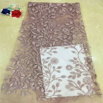 

Pink Nigerian French Lace Fabric 2018 For Bridal Wedding Dress Newest French Tulle Net Lace With Sequins For Party Sewing H1218