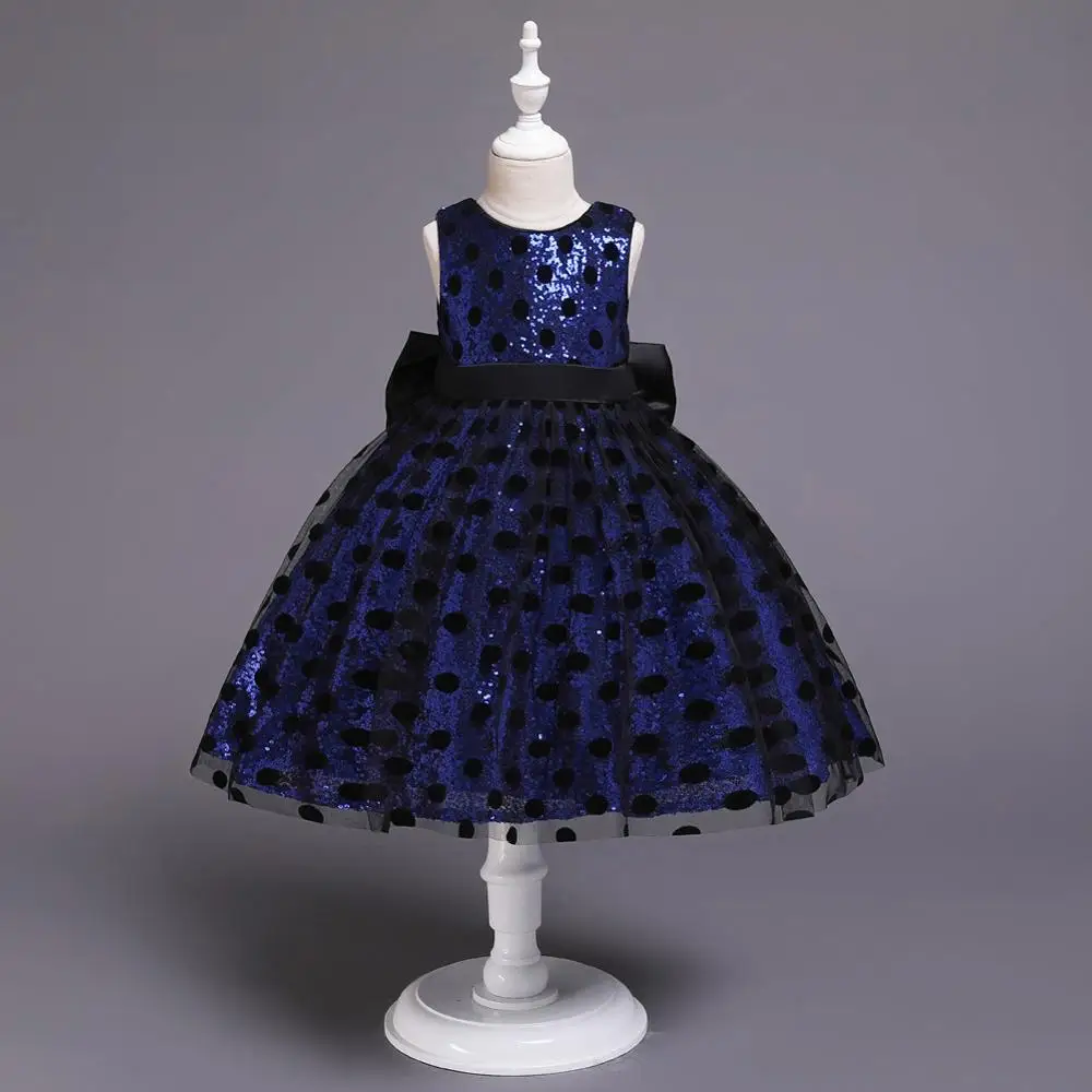 CAILENI Dot Sequin Big Bow Prom Dress For 1-6 Year Girls 2019 New Formal Party Princess Dress Kid Girls Bacll Gown Frocks Blue