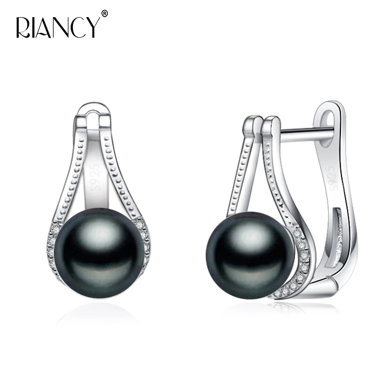 

New trendy clip earring , natural Five colors pearl earrings black freshwater pearl earring 925 sterling silver for women